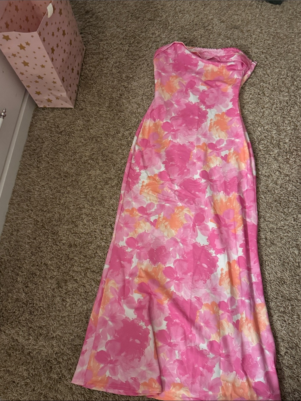 Floral Strapless Maxi Dress in Pink and Peach